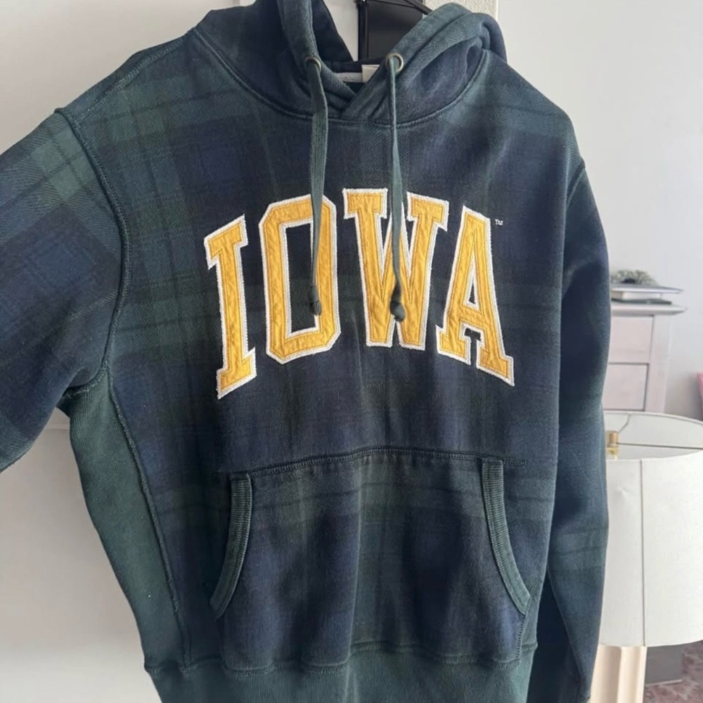 Iowa Plaid Crewneck Hoodie in Dark Green